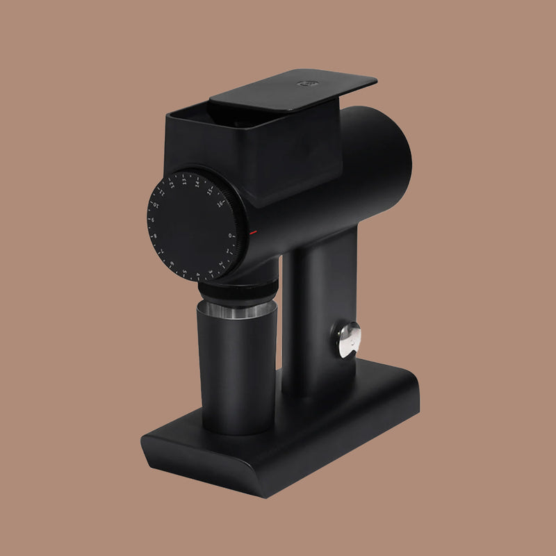 Timemore Sculptor 064S coffee grinder in matte black, three-quarter view