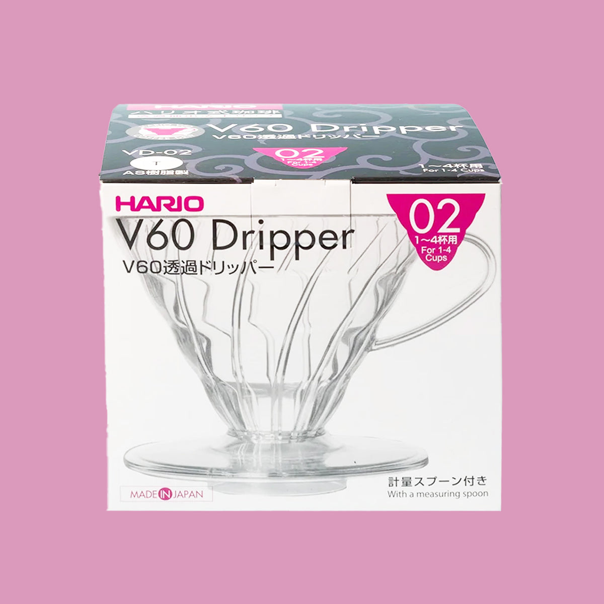 Hario V60 plastic pour-over brewer, size 02, in its retail box